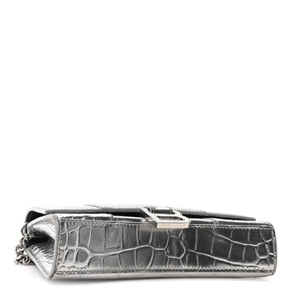 Balenciaga Metallic Calfskin Crocodile Embossed Hourglass Chain Bag Silver 4 of 12
