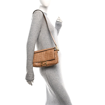 Fendi Nappa FF 1974 Embossed Baguette Miele Scuro 2 of 11