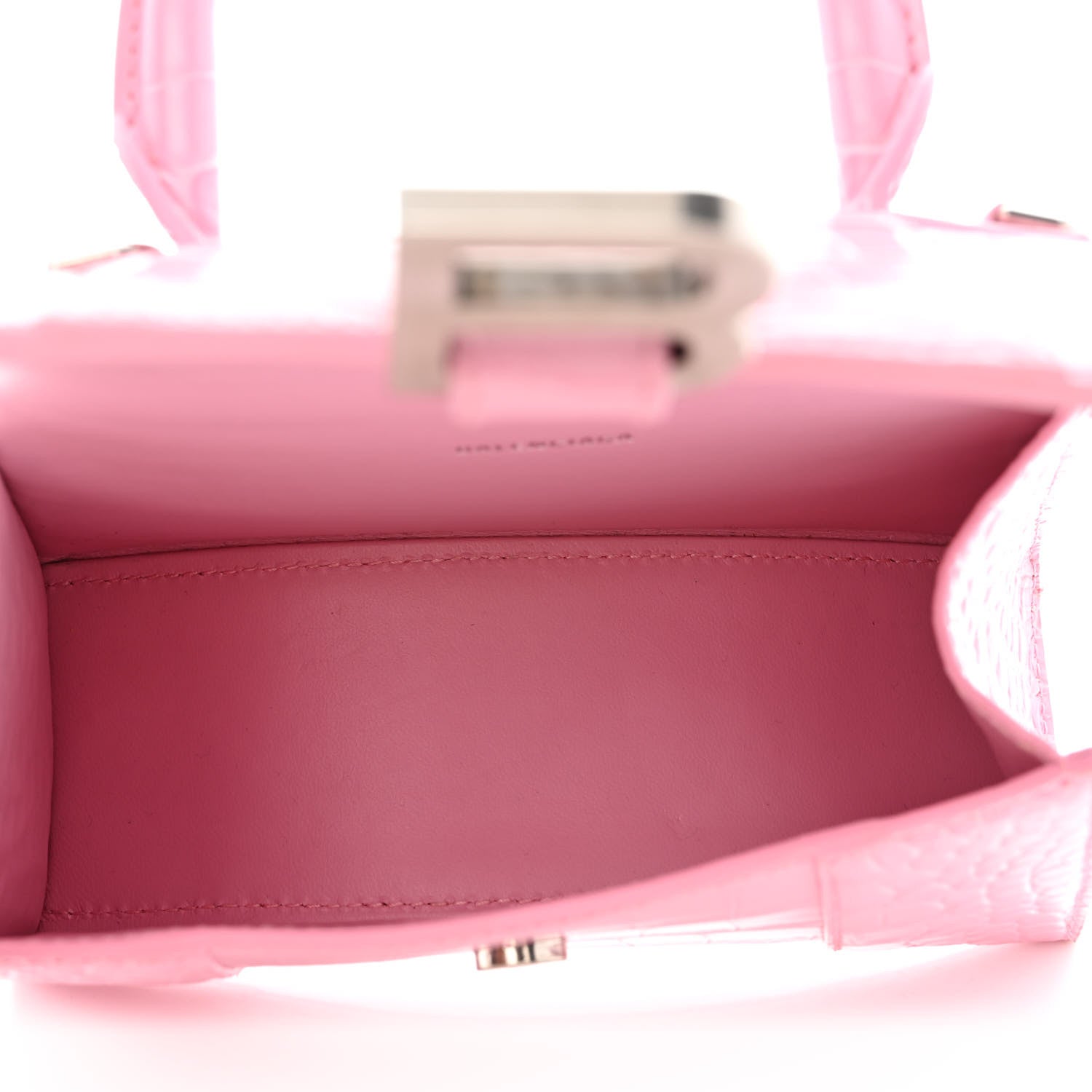 Balenciaga Shiny Calfskin Crocodile Embossed Hourglass Top Handle Bag XS Candy Pink 5 of 14