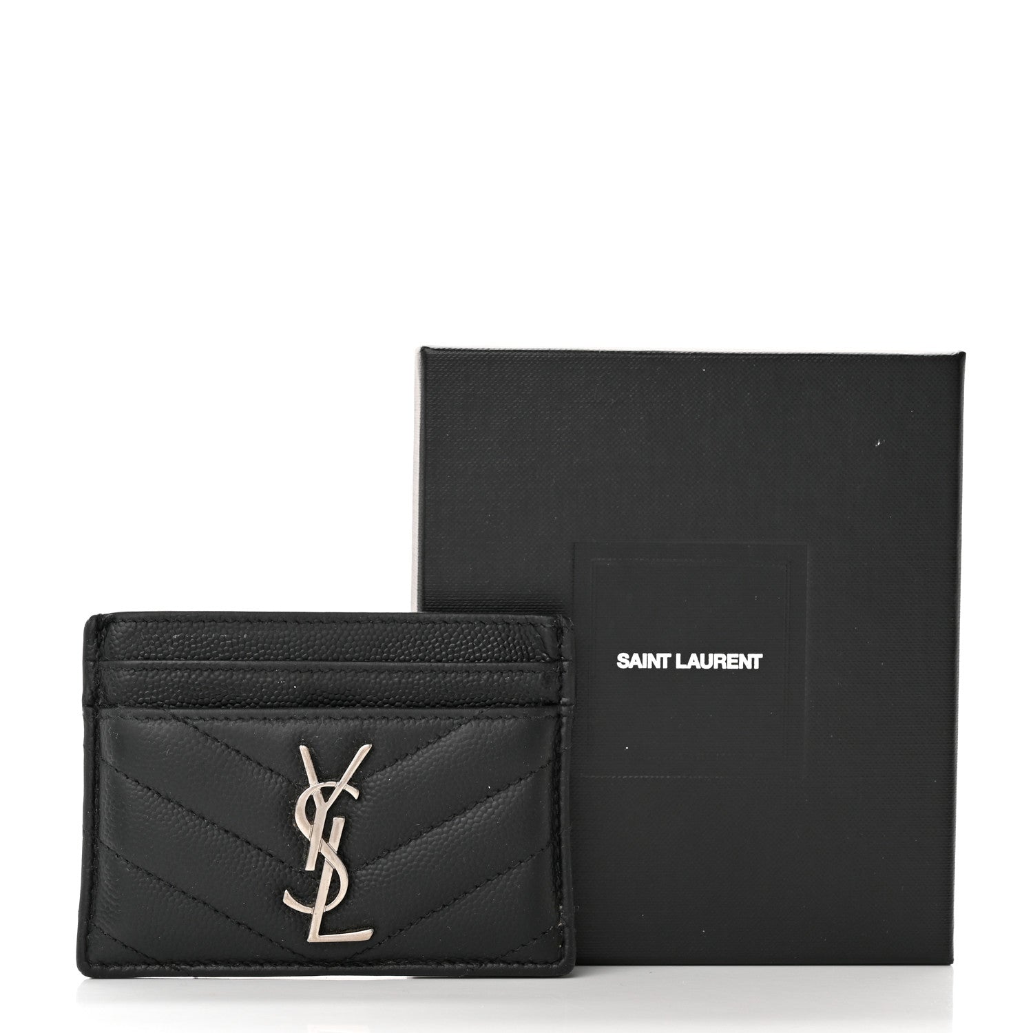 Saint Laurent Grain De Poudre Matelasse Chevron Monogram Credit Card Case Black 12 of 12