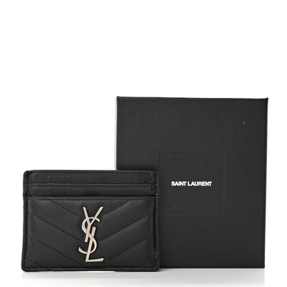 Saint Laurent Grain De Poudre Matelasse Chevron Monogram Credit Card Case Black 12 of 12