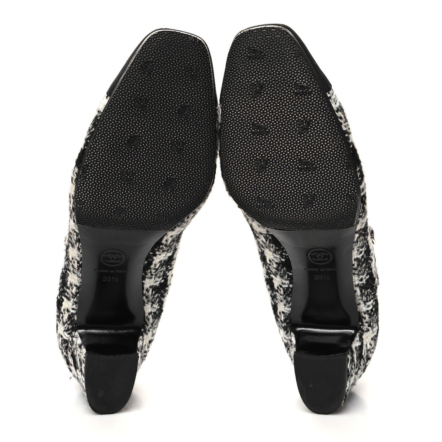 Tweed Grosgrain Cap Toe Mary Jane Mid Heel Strap Pumps 39.5 White Black