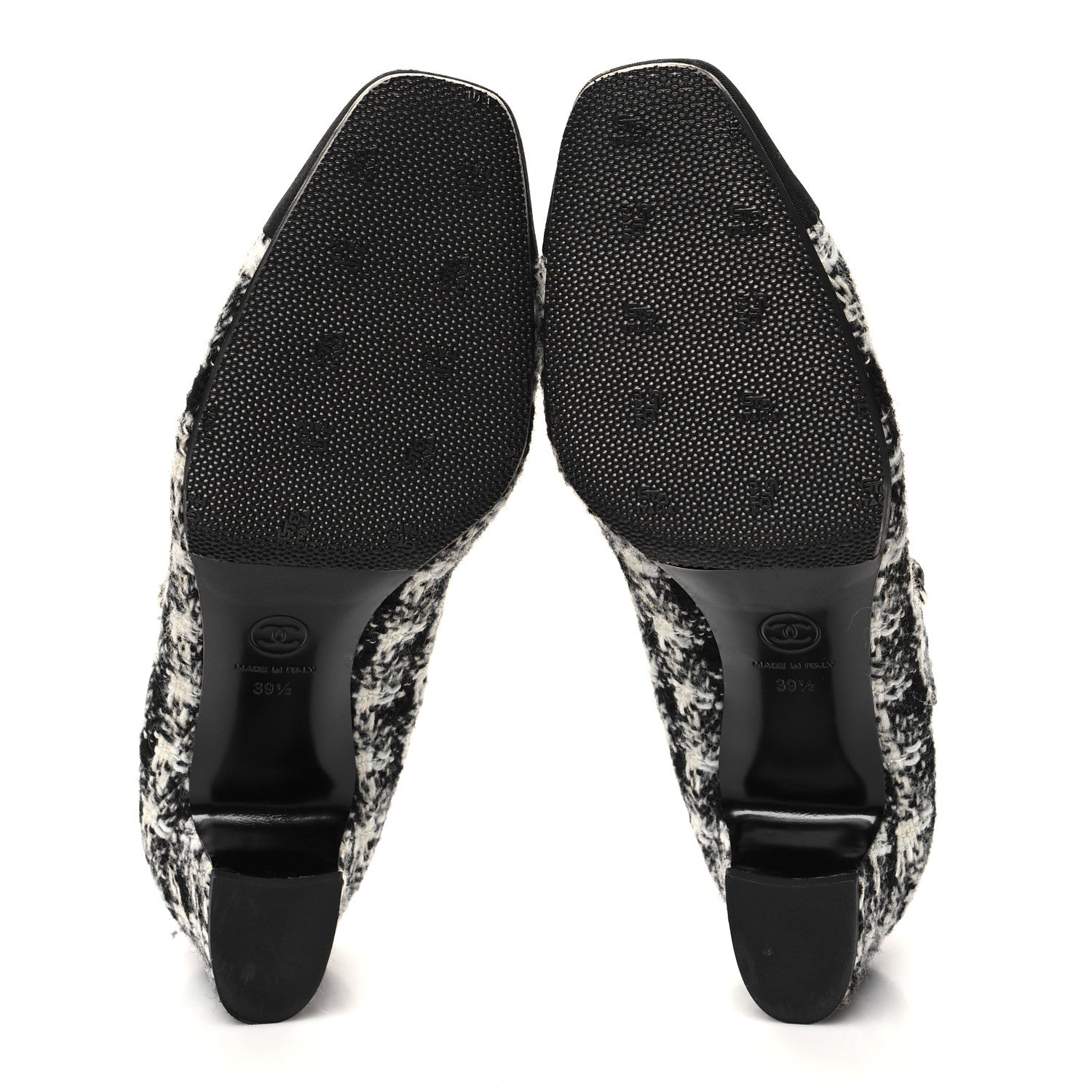 Chanel Tweed Grosgrain Cap Toe Mary Jane Mid Heel Strap Pumps 39.5 White Black 5 of 8