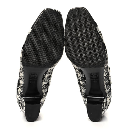 Chanel Tweed Grosgrain Cap Toe Mary Jane Mid Heel Strap Pumps 39.5 White Black 5 of 8