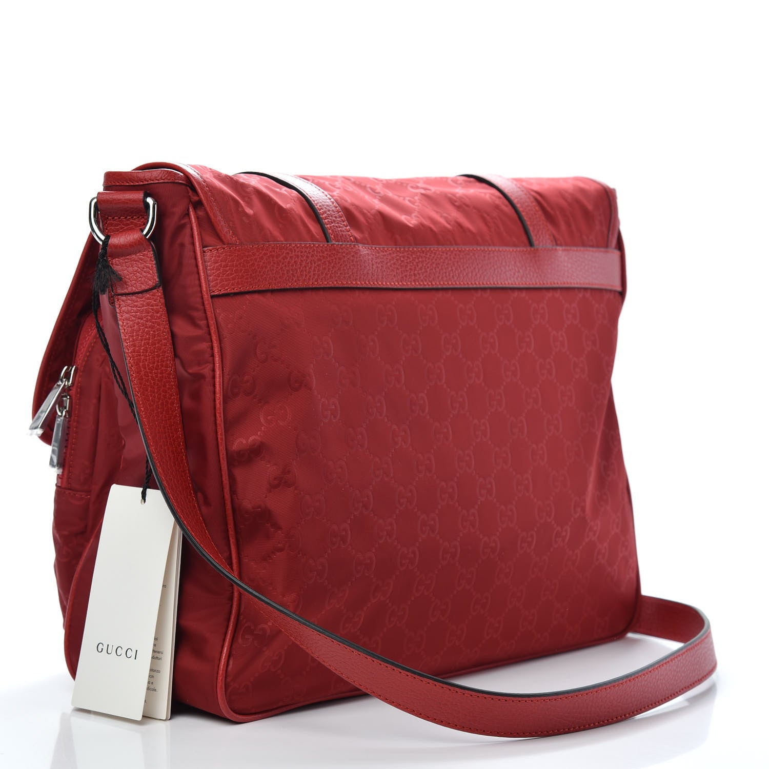 Gucci Nylon Monogram Double Buckle Flap Messenger Bag Vibrant Red 3 of 10