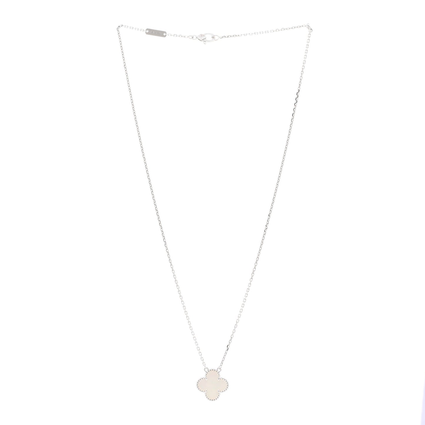 18K White Gold Mother of Pearl Vintage Alhambra Pendant Necklace