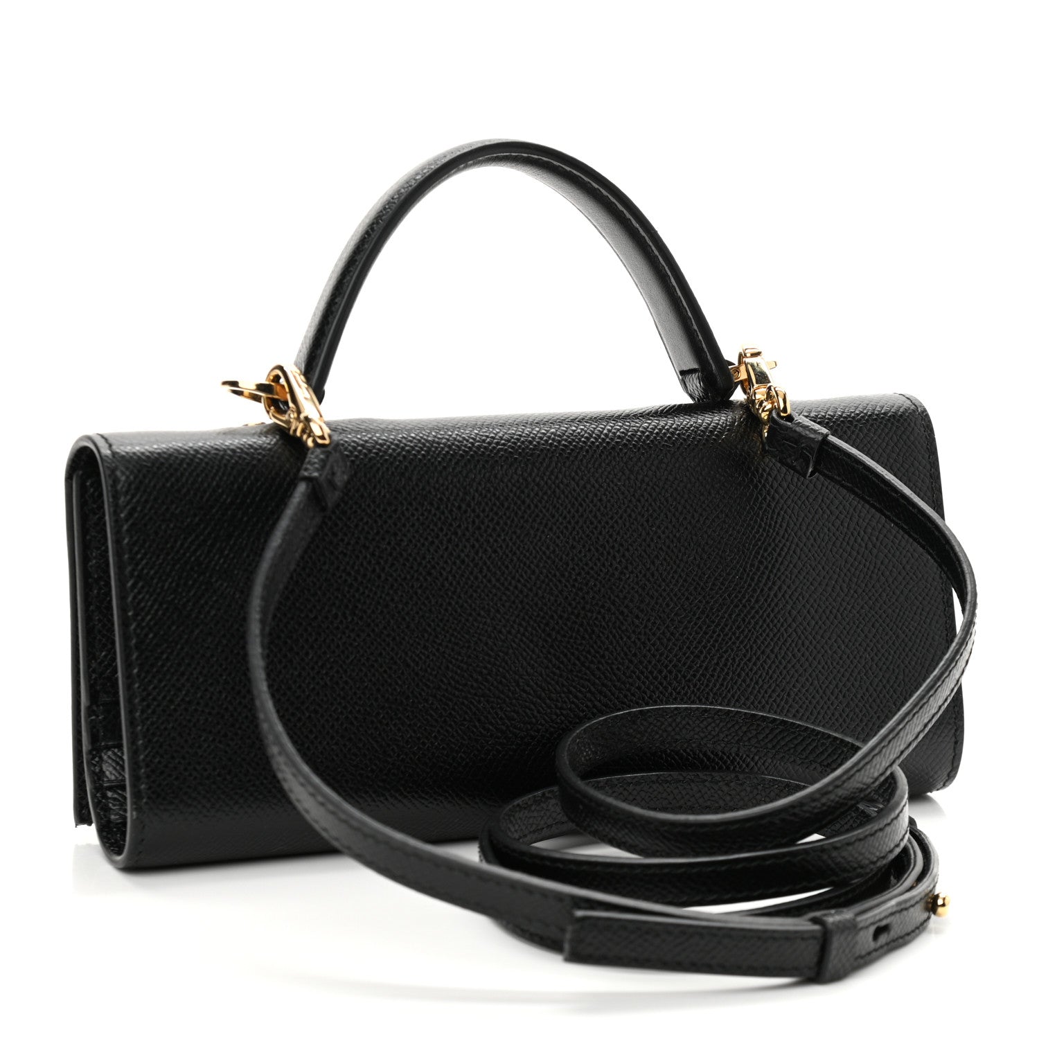 Salvatore Ferragamo Hammered Calfskin Mini Vera Bow Handle Bag Black 3 of 9