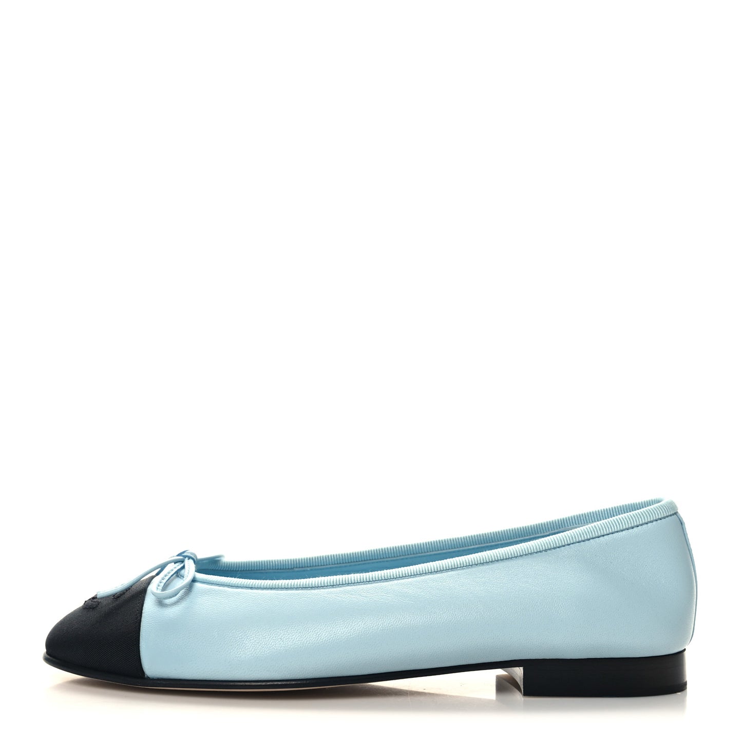 Lambskin Grosgrain Cap Toe CC Ballerina Flats 37.5 Light Blue Black