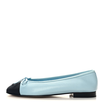 Chanel Lambskin Grosgrain Cap Toe CC Ballerina Flats 37.5 Light Blue Black 1 of 9