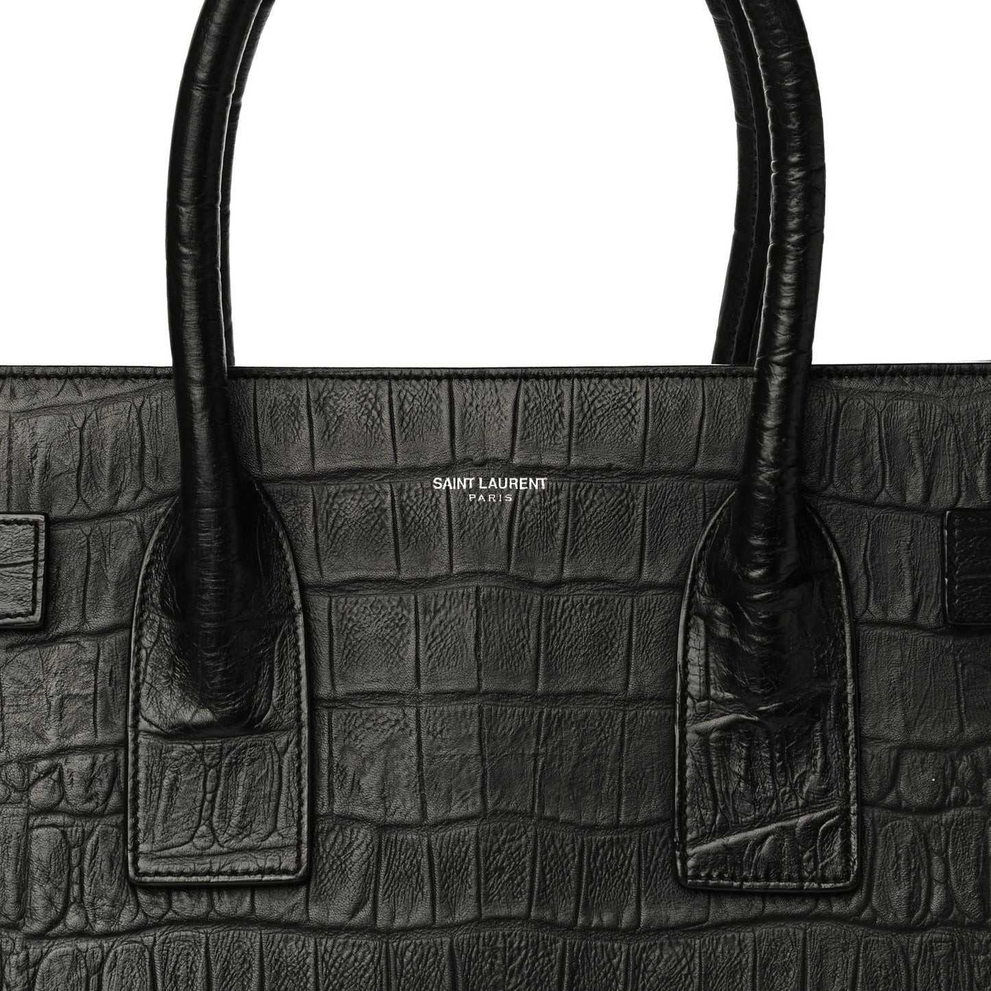 Calfskin Crocodile Embossed Large Sac De Jour Carryall Black