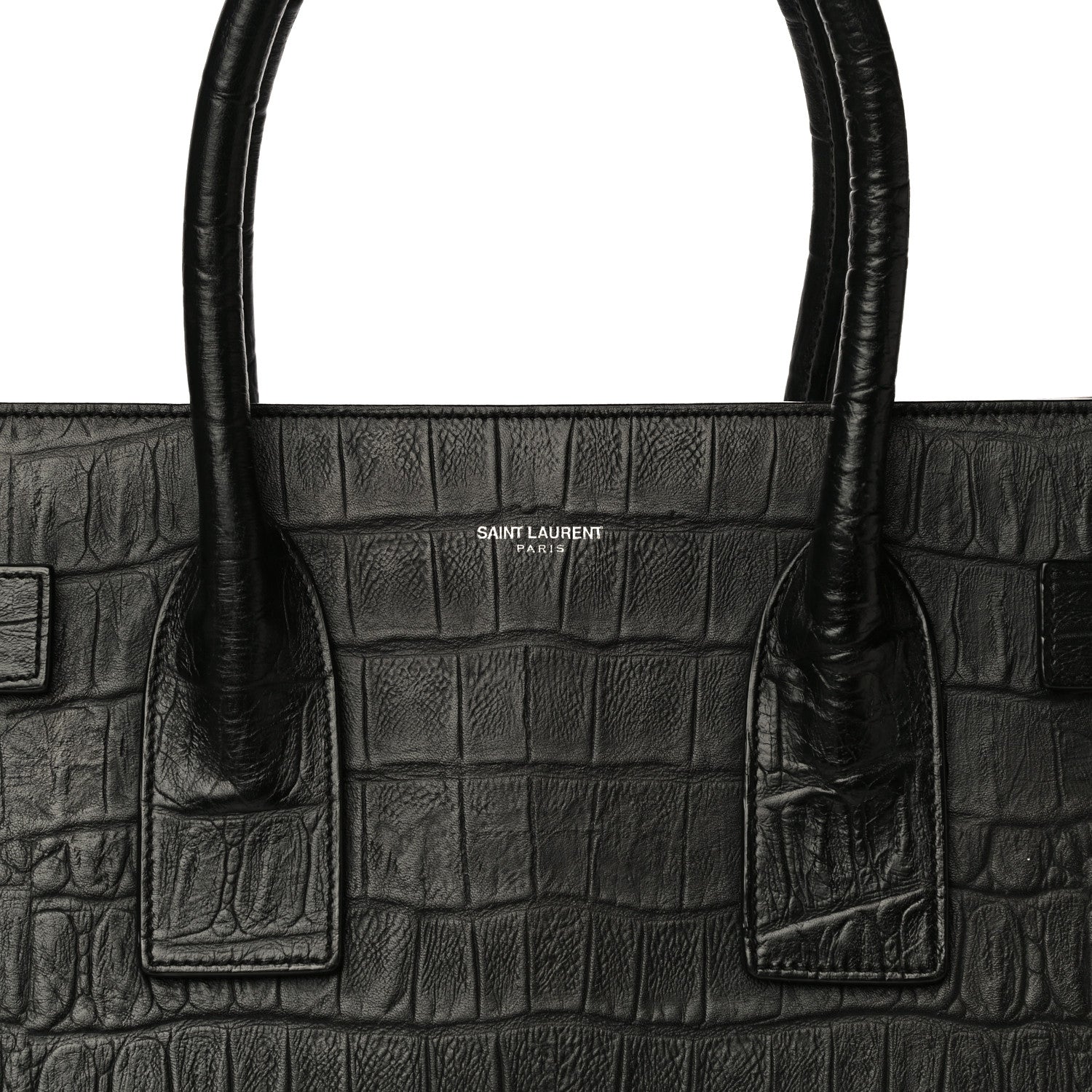 Saint Laurent Calfskin Crocodile Embossed Large Sac De Jour Carryall Black 6 of 25