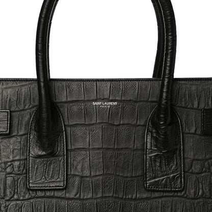 Saint Laurent Calfskin Crocodile Embossed Large Sac De Jour Carryall Black 6 of 25