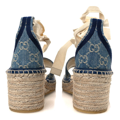 Gucci New Denim GG Monogram Pilar Ankle Wrap Espadrille Wedge Sandals 41 Light Blue 6 of 10