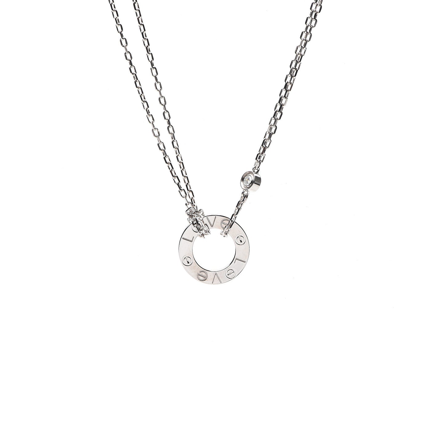 18K White Gold 2 Diamond LOVE Necklace