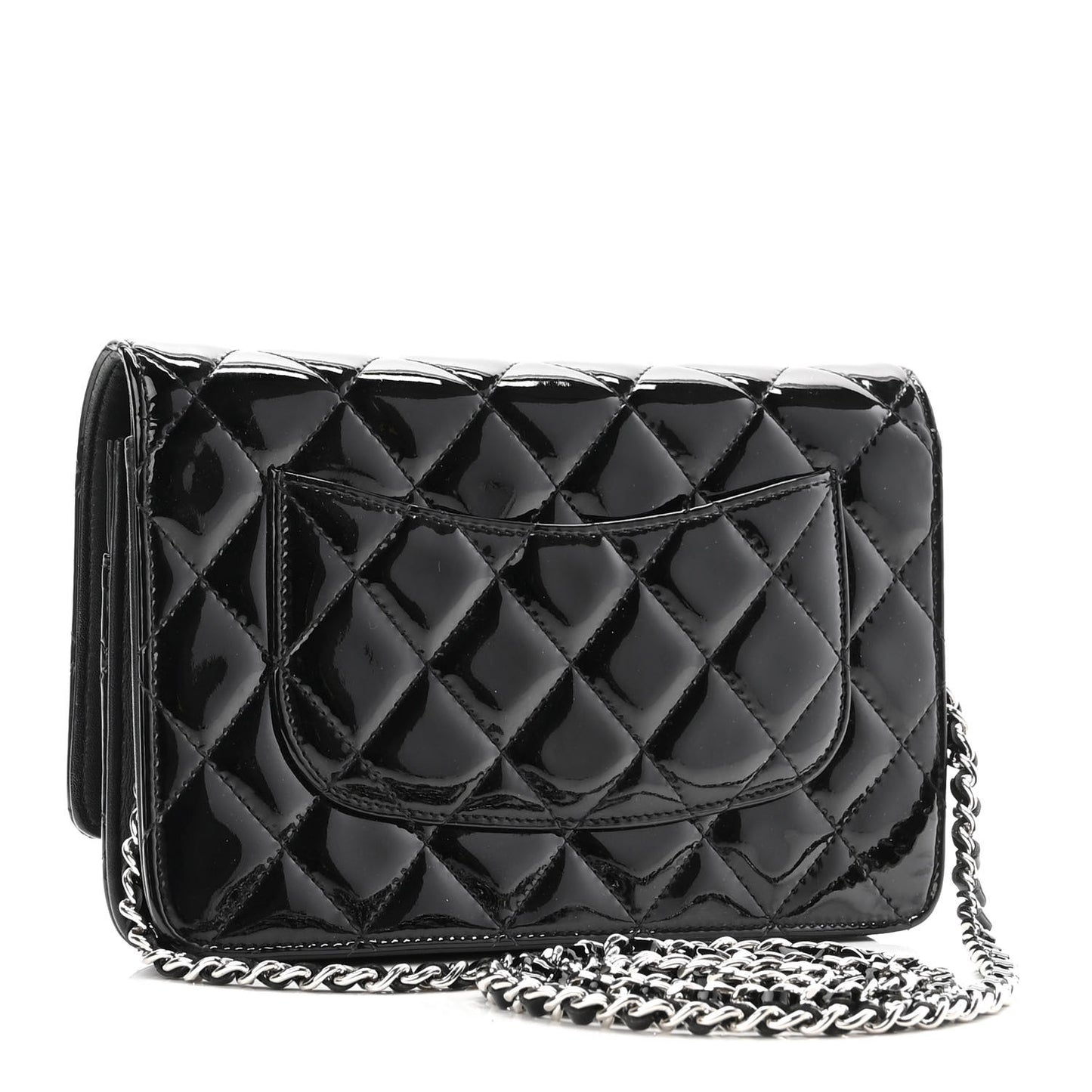 Patent Quilted Wallet On Chain WOC Black