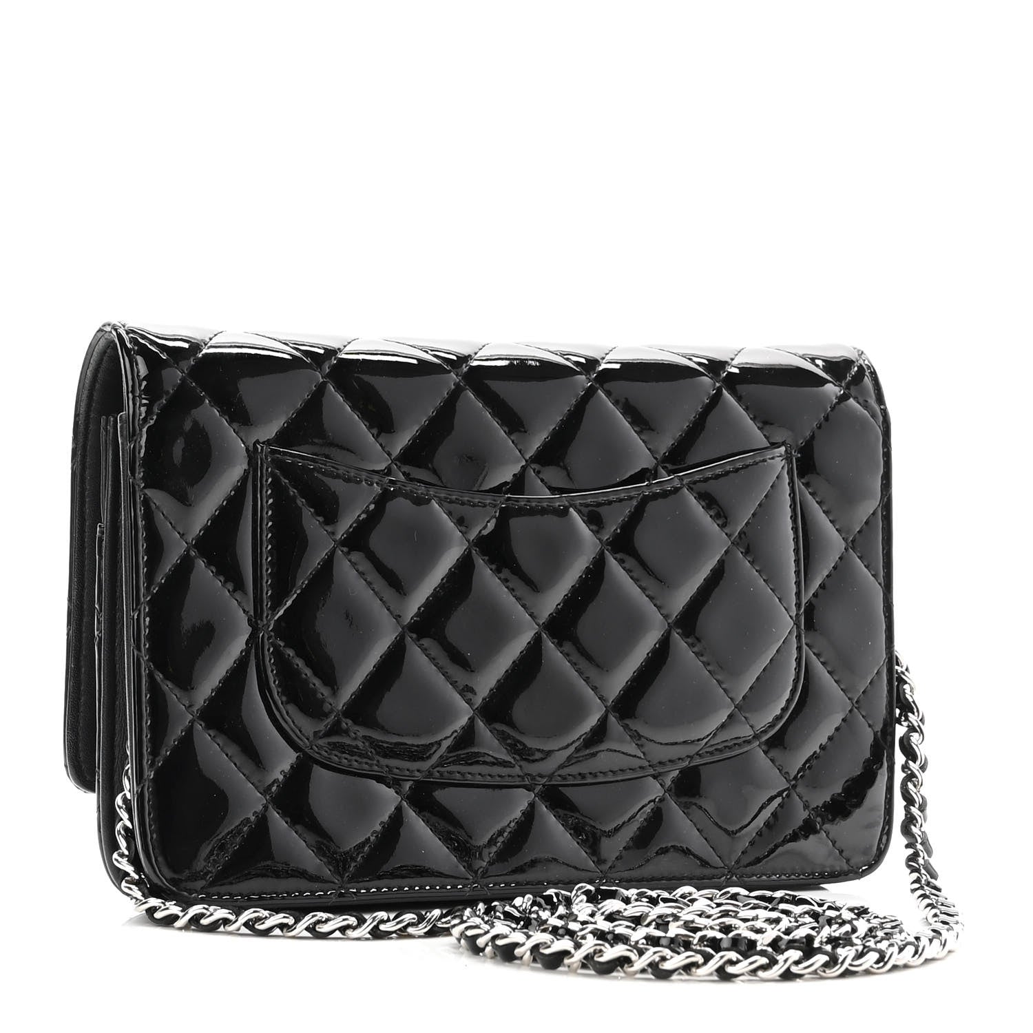 Chanel Patent Quilted Wallet On Chain WOC Black 3 of 13