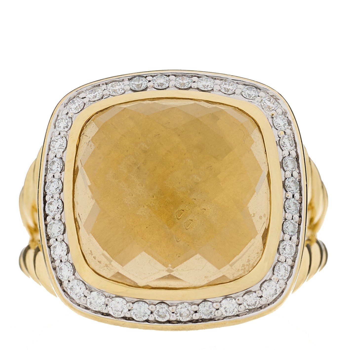 David Yurman 18K Yellow Gold Diamond Champagne Citrine 14mm Albion Ring 54 7 1 of 5