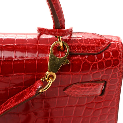 Hermes Shiny Porosus Crocodile Kelly Sellier 28 Rouge Vif 16 of 17