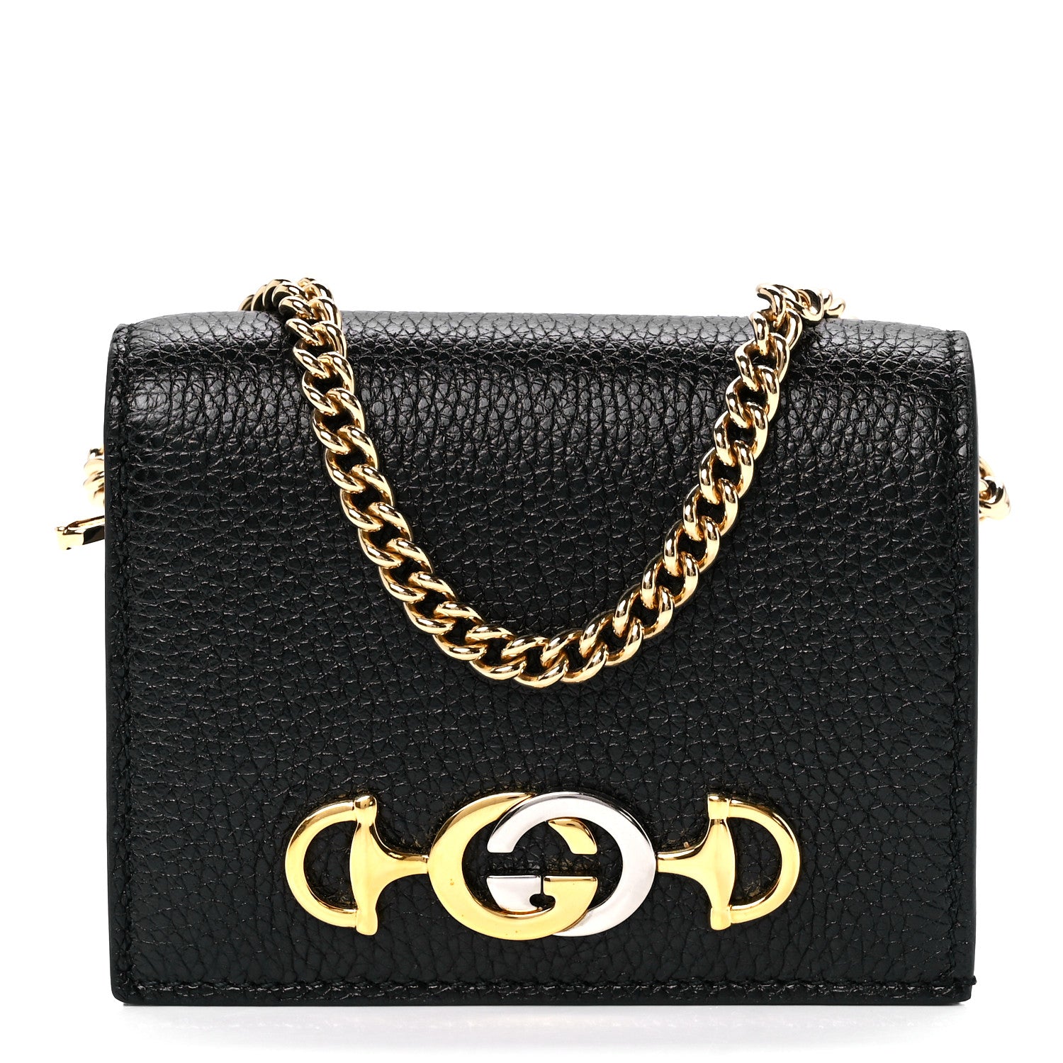 Gucci Grainy Calfskin Zumi Chain Card Case Wallet Black 1 of 12