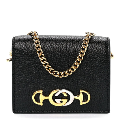 Gucci Grainy Calfskin Zumi Chain Card Case Wallet Black 1 of 12