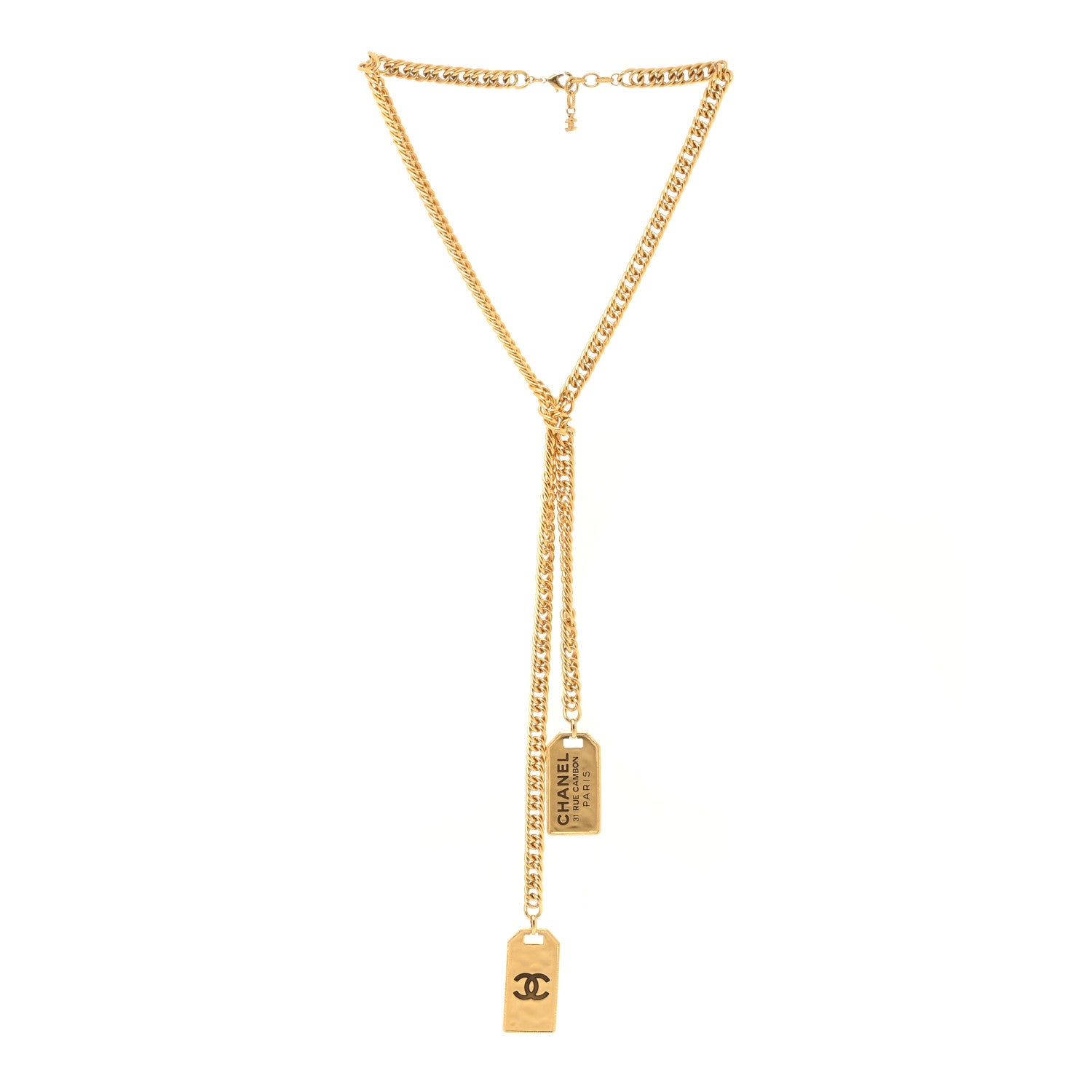 Chanel Metal ID Dog Tag Charm Necklace Gold 3 of 5