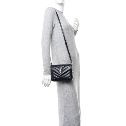 Saint Laurent Calfskin Y Quilted Monogram Toy Loulou Chain Satchel Medium Blue 2 of 13