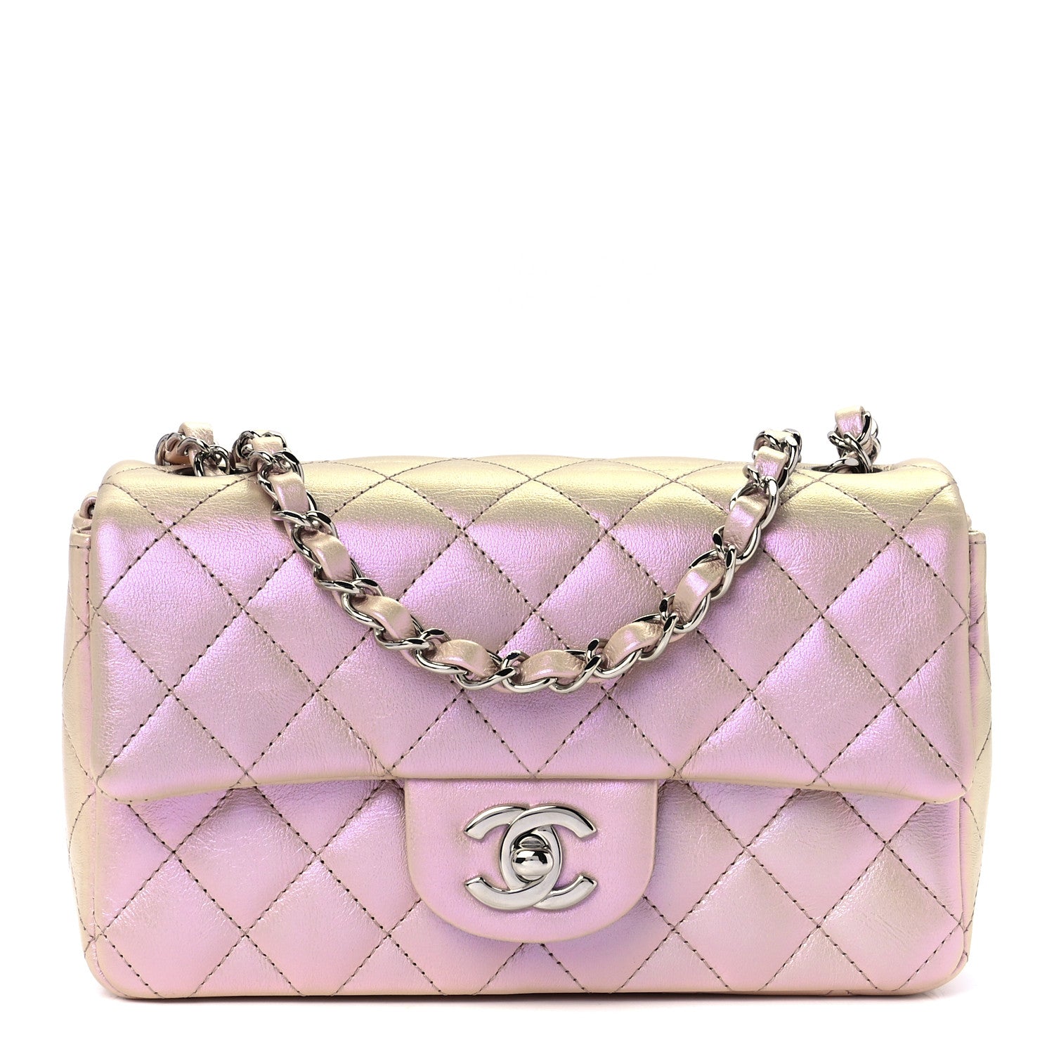 Chanel Iridescent Calfskin Quilted Mini Rectangular Flap Pink 1 of 12
