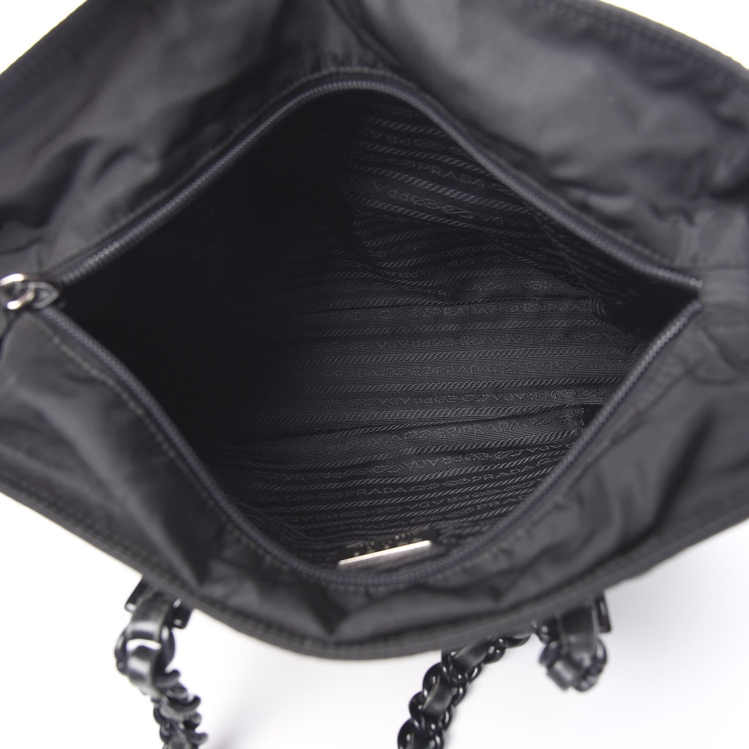 Prada Tessuto Nylon Calfskin Chain Tote Black 4 of 10