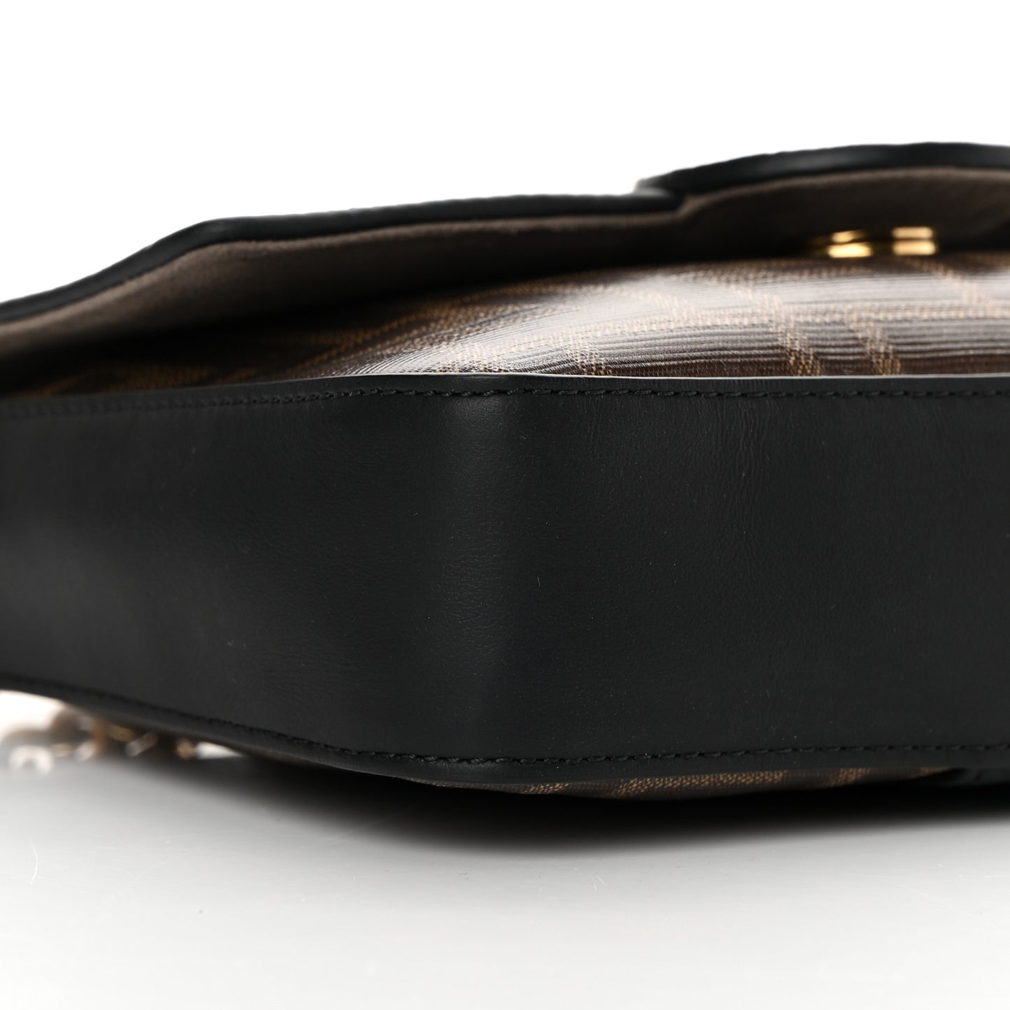 Glazed Fabric Vitello Century FF 1974 Stamp Patch Mini Double F Crossbody Bag Mogano Panna Black