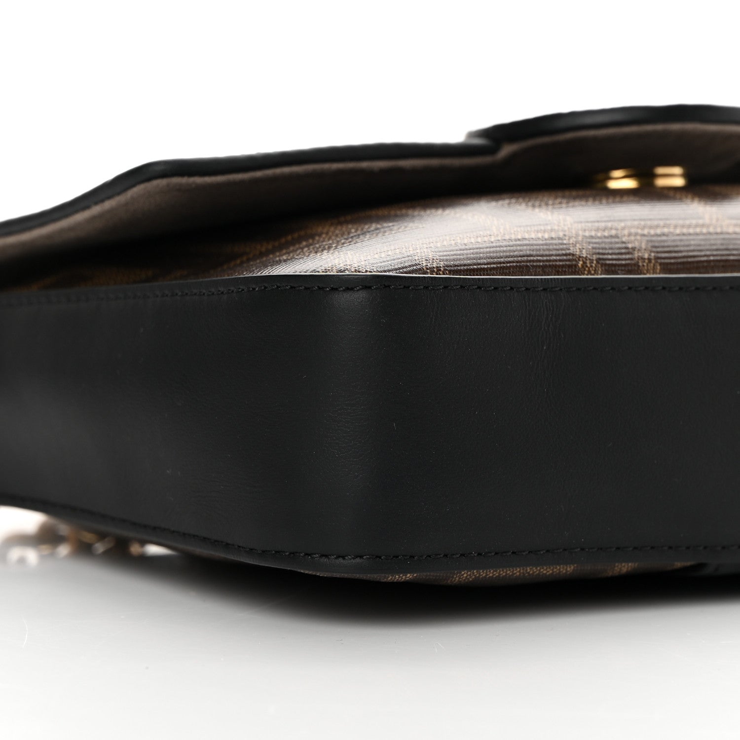 Fendi Glazed Fabric Vitello Century FF 1974 Stamp Patch Mini Double F Crossbody Bag Mogano Panna Black 8 of 10