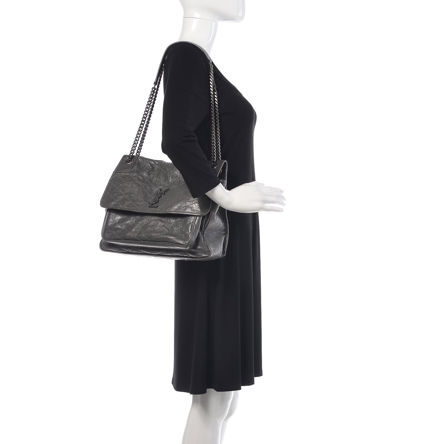 Crinkled Calfskin Matelasse Monogram Large Niki Chain Satchel Storm