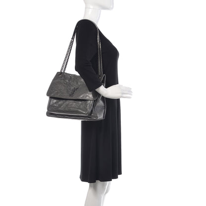 Saint Laurent Crinkled Calfskin Matelasse Monogram Large Niki Chain Satchel Storm 2 of 17