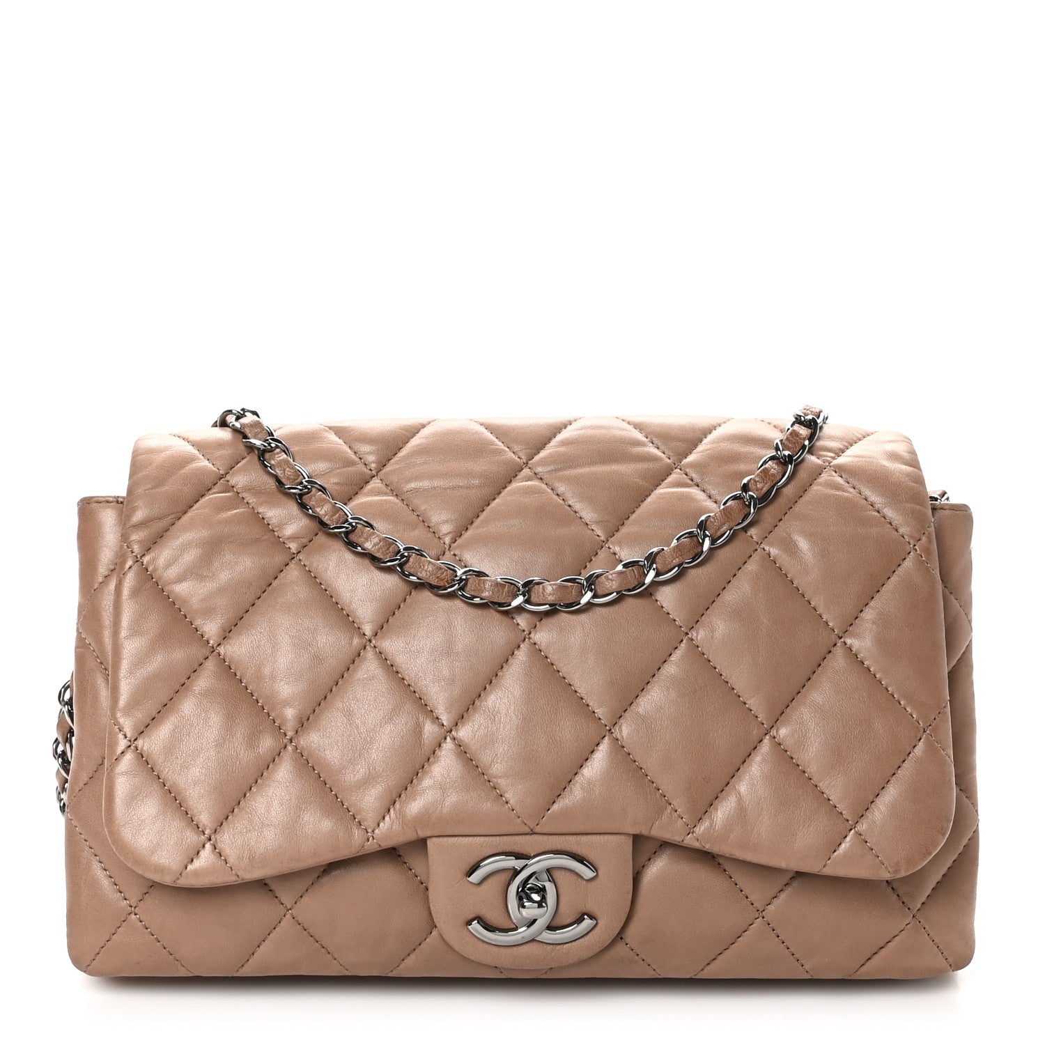 Chanel Lambskin Quilted Chanel 3 Accordion Flap Bag Dark Beige 1 of 13
