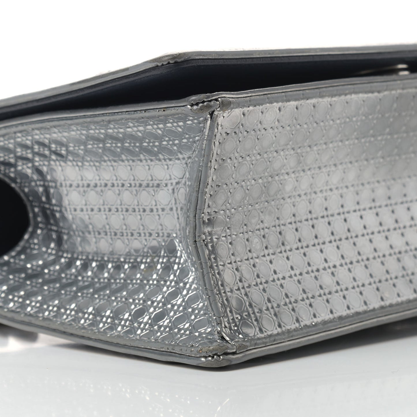 Metallic Patent Micro-Cannage Medium Diorama Flap Bag Silver