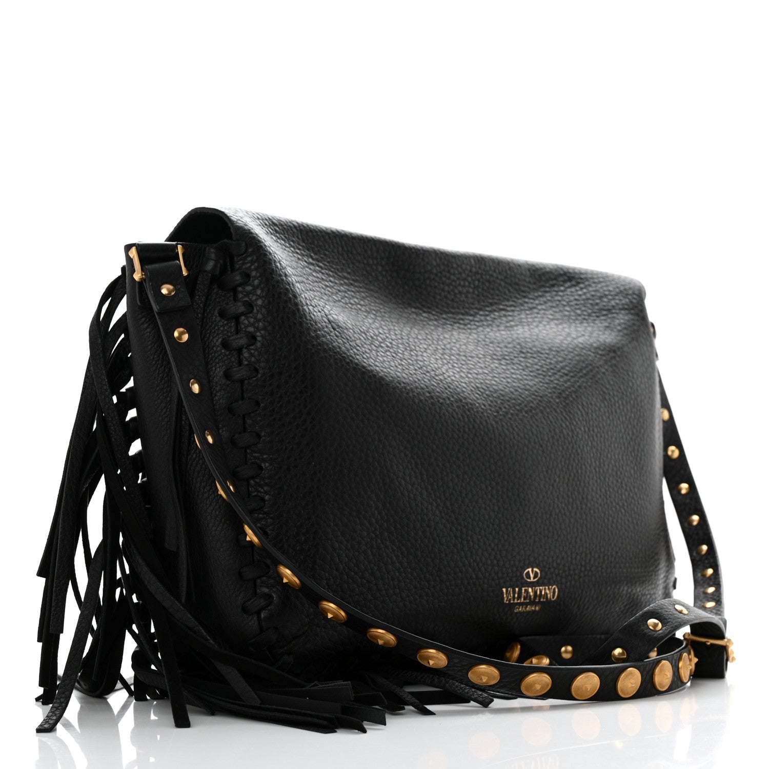 Valentino Garavani Grained Calfskin C Rockee Scarab Fringe Shoulder Bag Black 2 of 10
