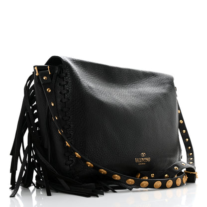 Valentino Garavani Grained Calfskin C Rockee Scarab Fringe Shoulder Bag Black 2 of 10