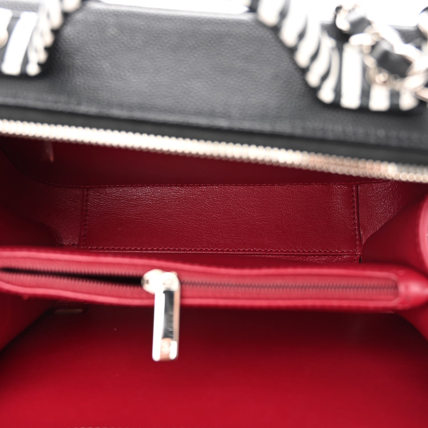 Chanel Caviar Quilted Striped Medium CC Filigree Vanity Case Black White 5 of 10