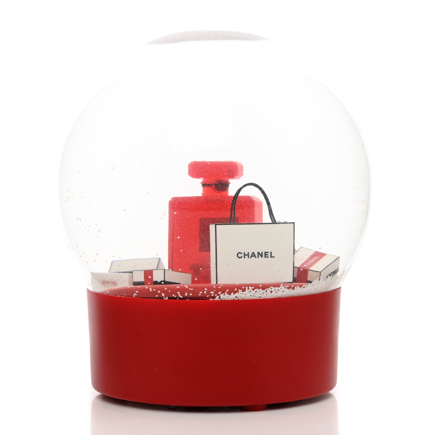 Glass N°5 Perfume Bottle Shopping Bag Snow Globe Red