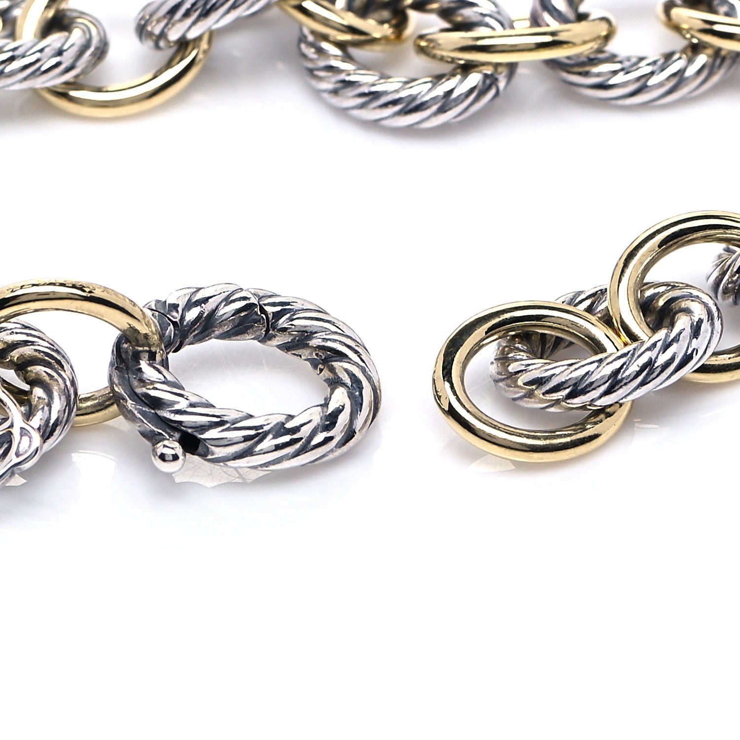 David Yurman Sterling Silver 18K Yellow Gold 10mm Medium Oval Link Bracelet 5 of 6