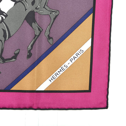 Hermes Silk Les Courses Scarf 90 Fuchsia Vert Lie De Vin 2 of 4