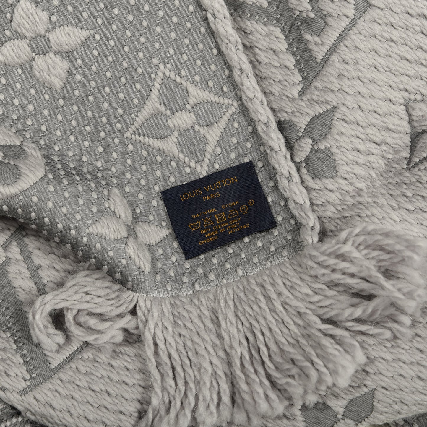 Wool Silk Logomania Scarf Pearl Grey