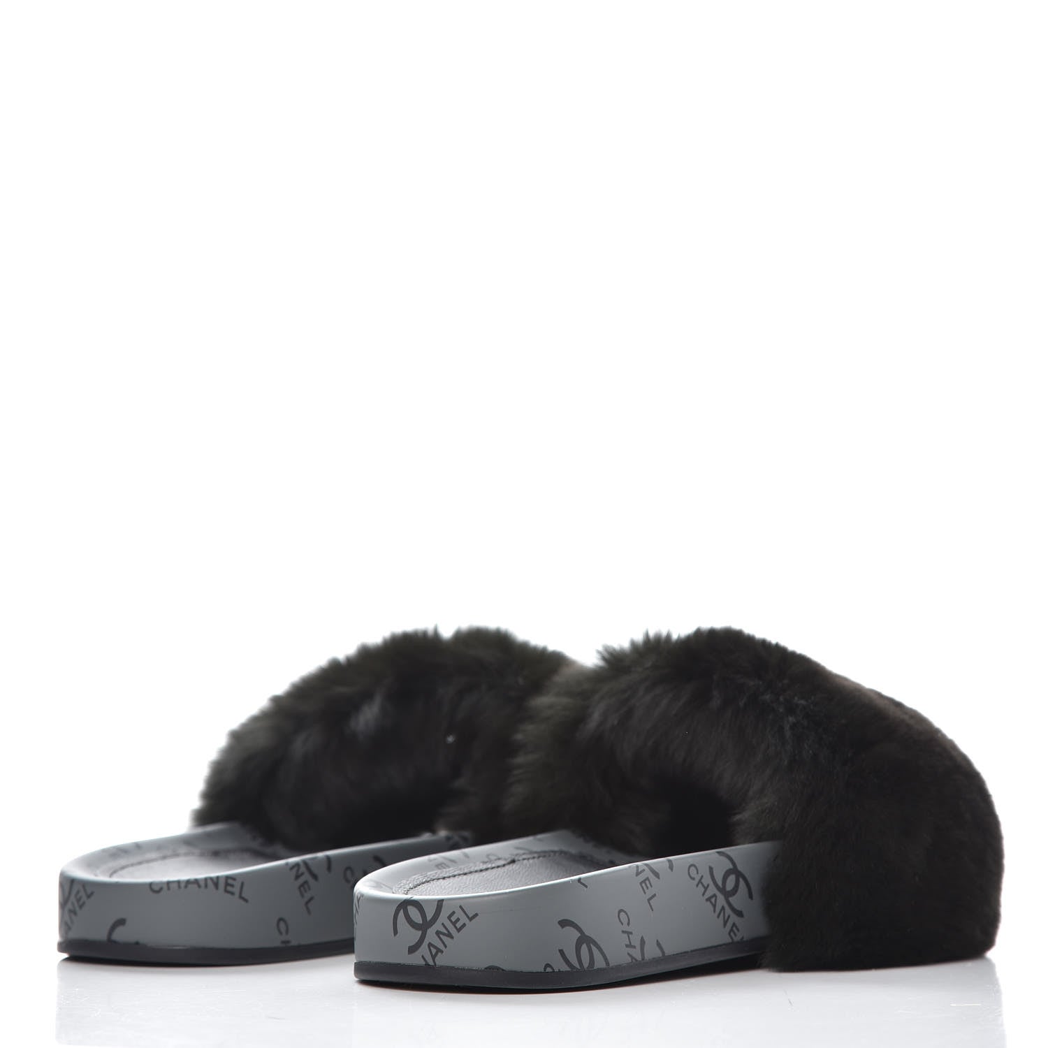 Chanel Orylag Fur Flat Sandals 35 Dark Grey 4 of 9