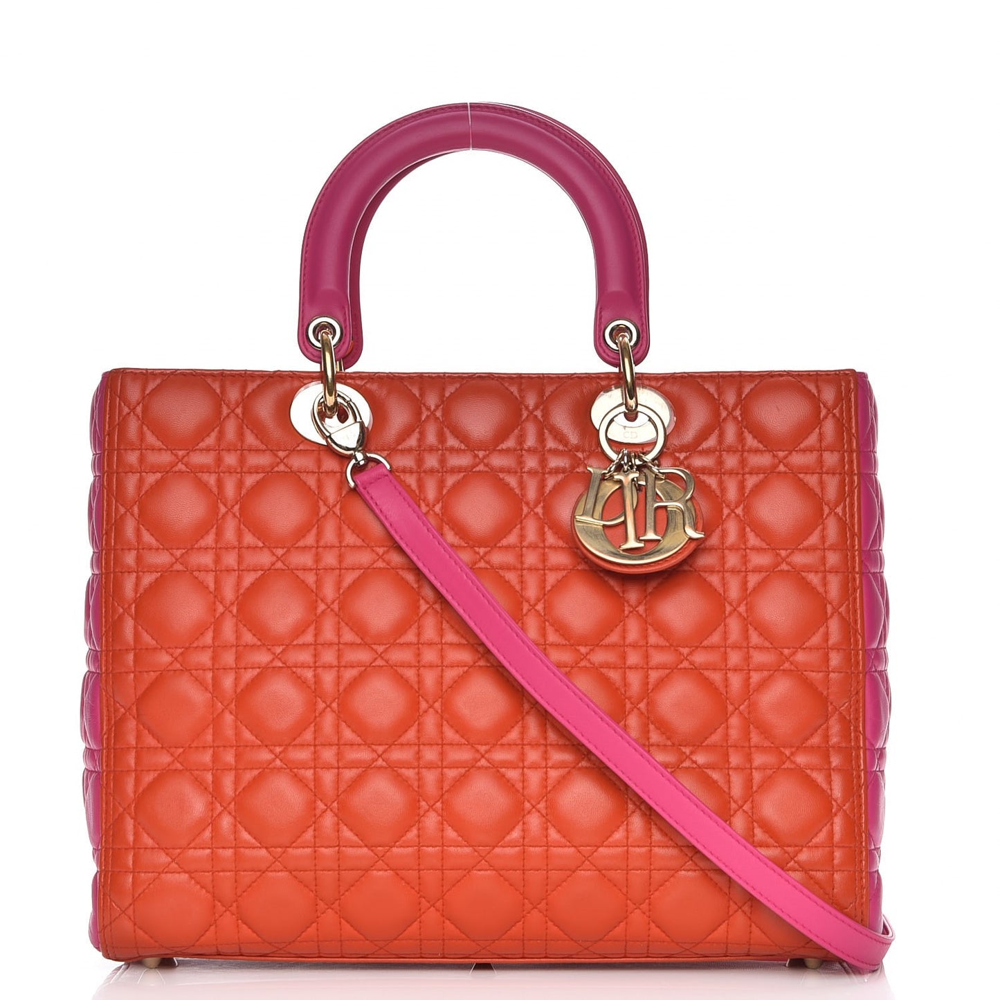 Lambskin Cannage Large Bi-Color Lady Dior Orange Fuchsia