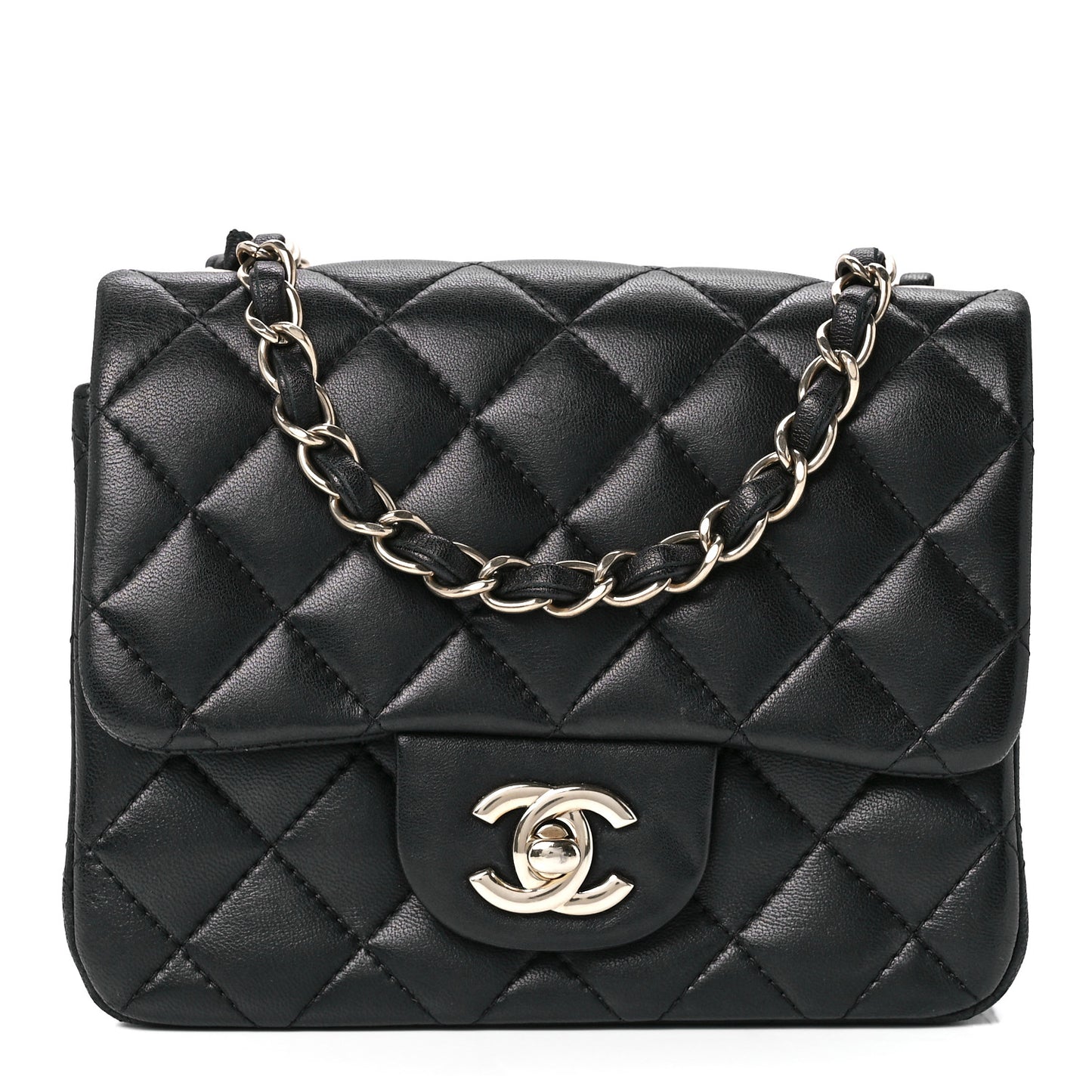 Lambskin Quilted Mini Square Flap Black