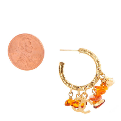 Chanel Brushed Metal Bead CC Hoop Earrings Gold 2 of 5