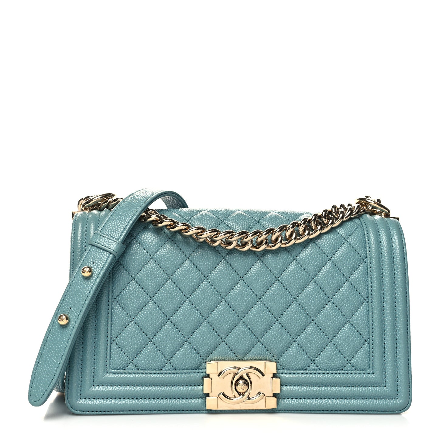 Caviar Quilted Medium Boy Flap Light Blue