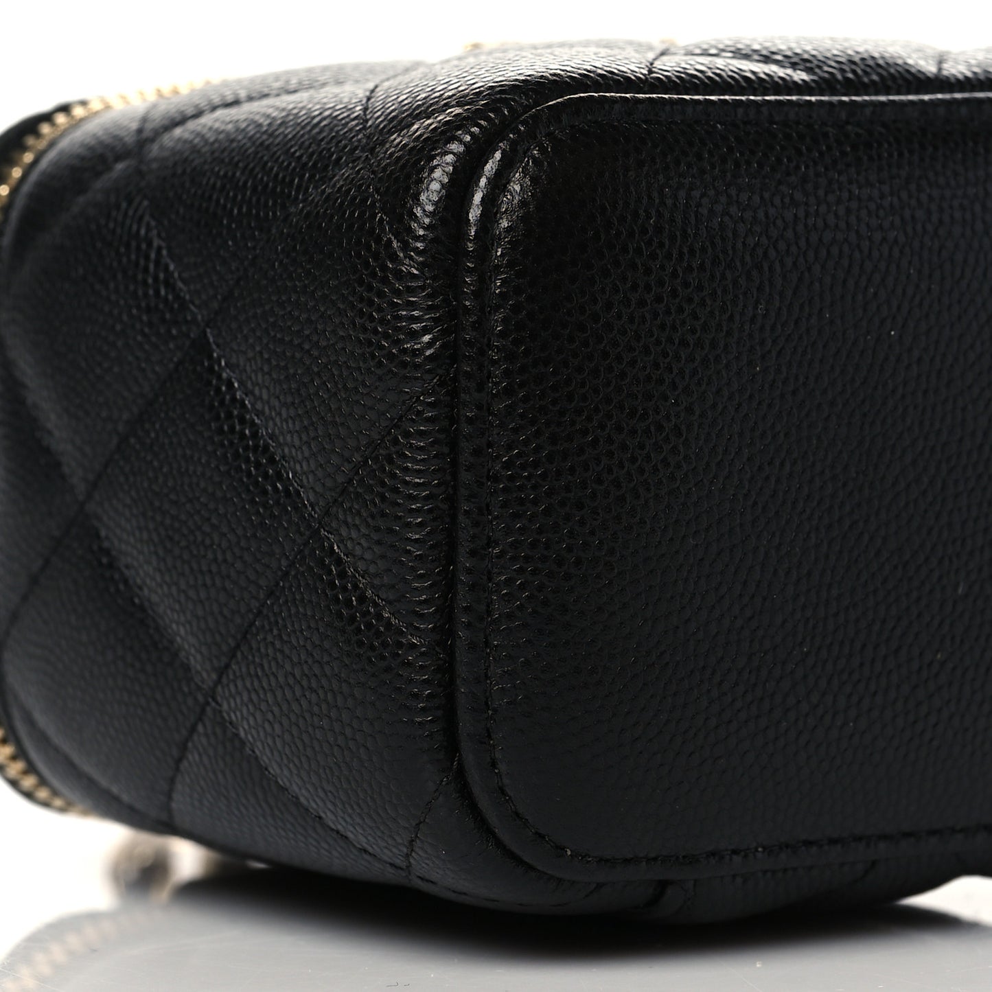 Caviar Quilted Mini Pearl On Top Vanity Case With Chain Black