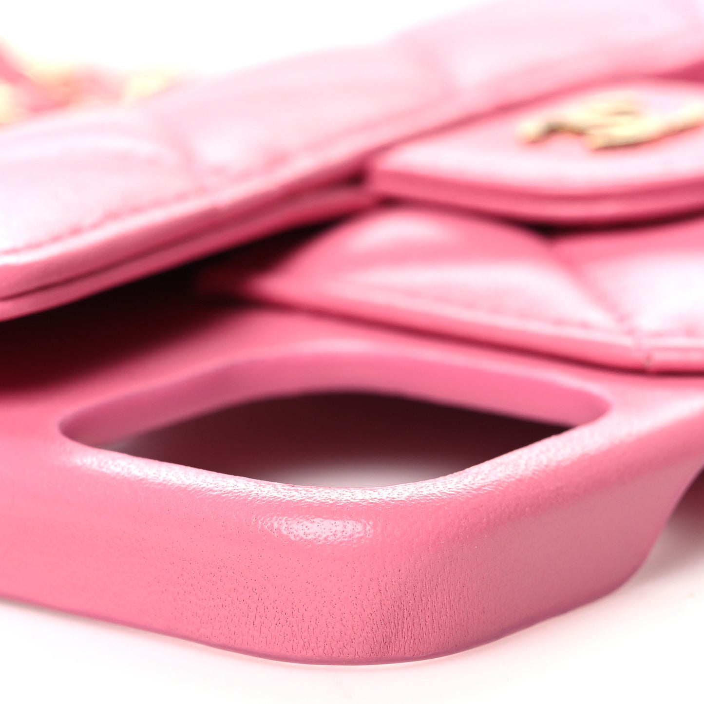Lambskin Quilted Pearl Crush iPhone XII Pro Holder With Chain Pink