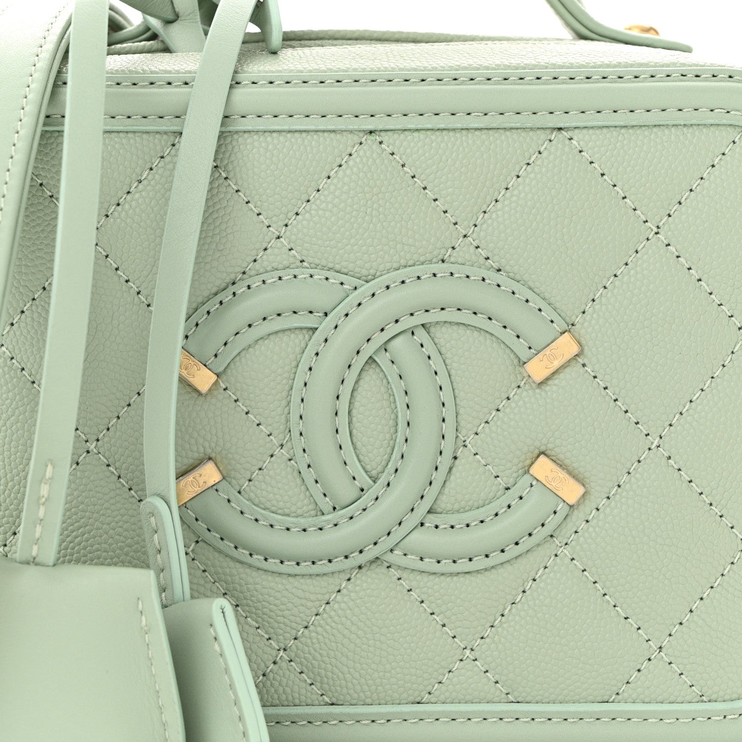 Chanel Caviar Quilted Small CC Filigree Vanity Case Mint 1738027