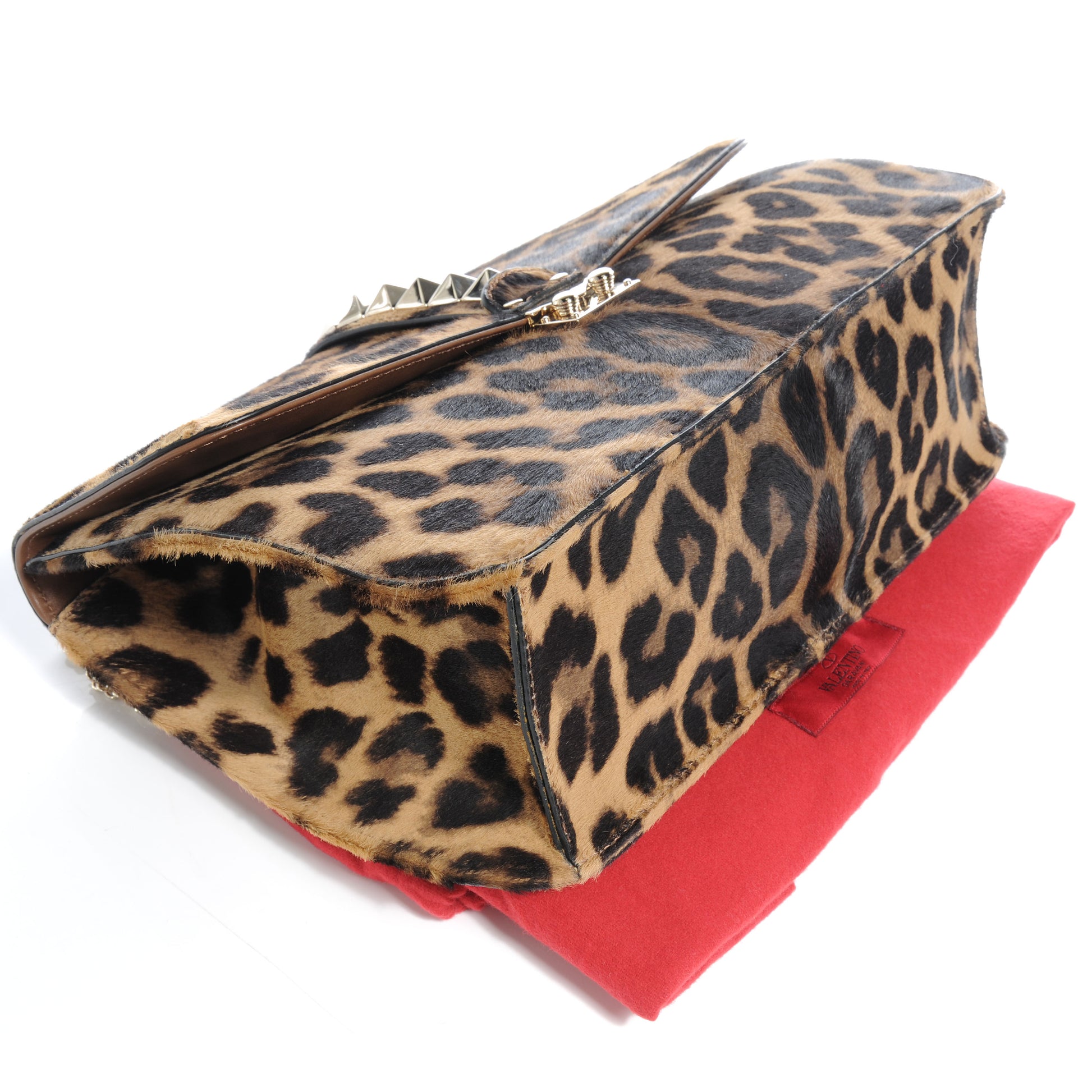 Valentino Garavani Calf Hair Large Glam Lock Rockstud Flap Leopard 4 of 7
